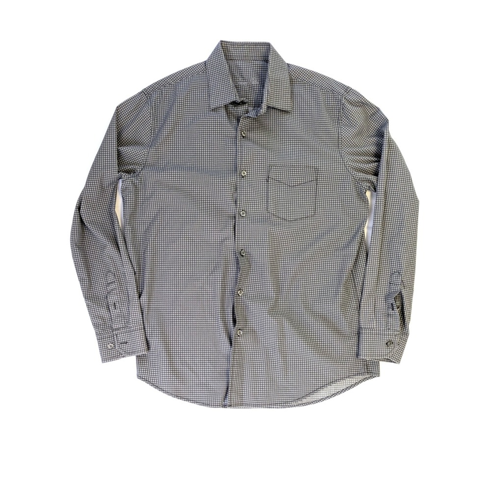 Greg Norman Tasso Elba Mens Grey Geometric Embroidered Button Down Shirt Size M